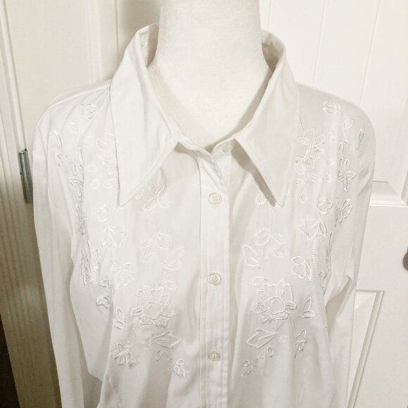 CONRAD C Off-white floral embroidered button-down shirt ~ LARGE XL 1X blouse - Picture 3 of 11